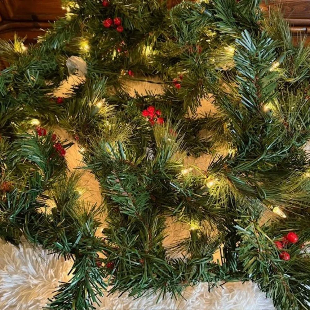 Set of 2 Prelit Linkable 10ft Berry Indoor Outdoor Garland Strands